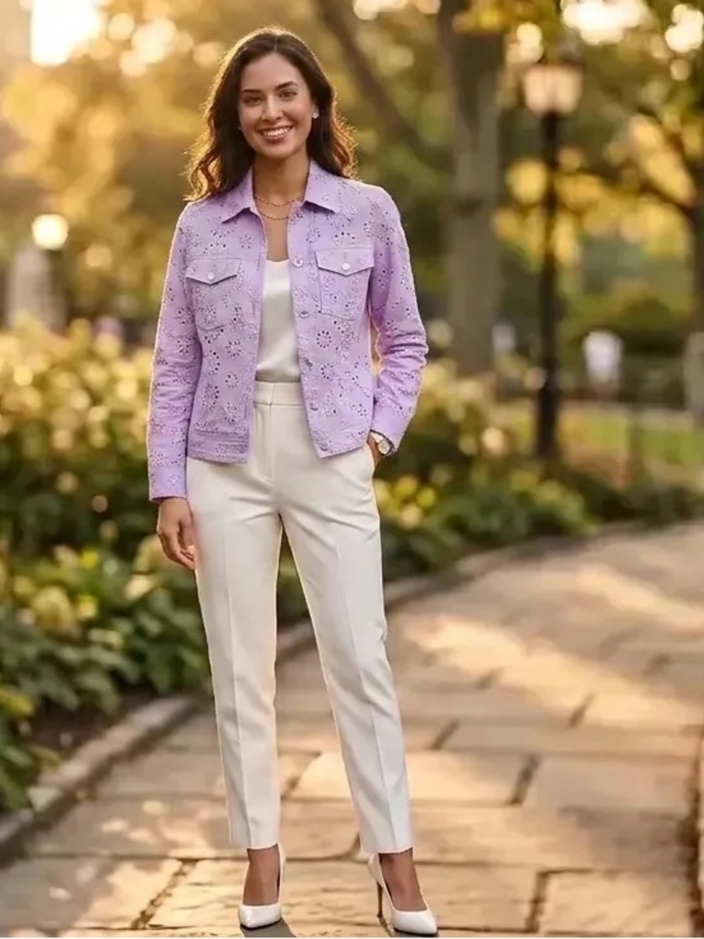 Appleseeds NWOT Eyelet Lace Embroidery Lavender jacket
 SzM Casual Office